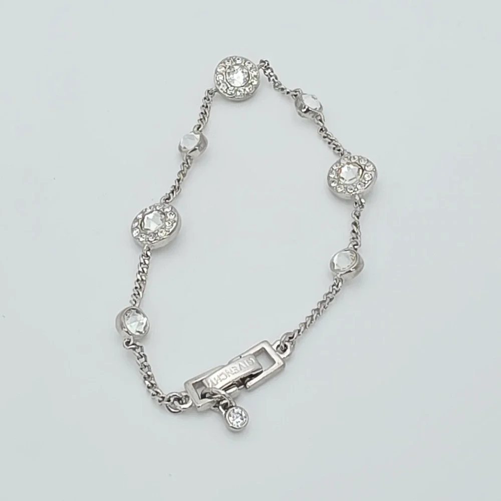 New! GIVENCHY‎ Station Bracelet SWAROVSKI Crystals Clear Silver Plate 6.75